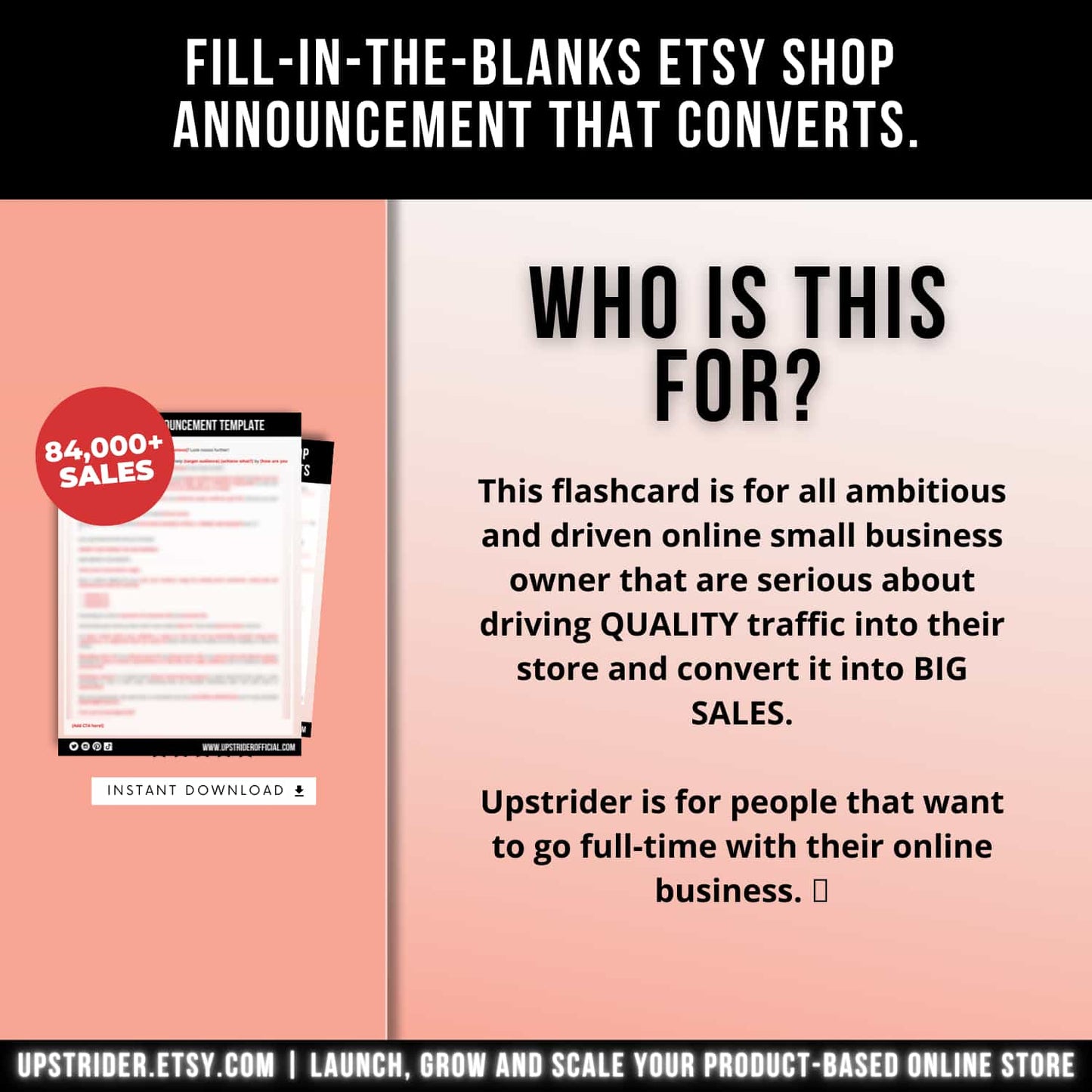 FILL-IN-THE-BLANKS ETSY SHOP ANNOUNCEMENT THAT CONVERTS FLASHCARD